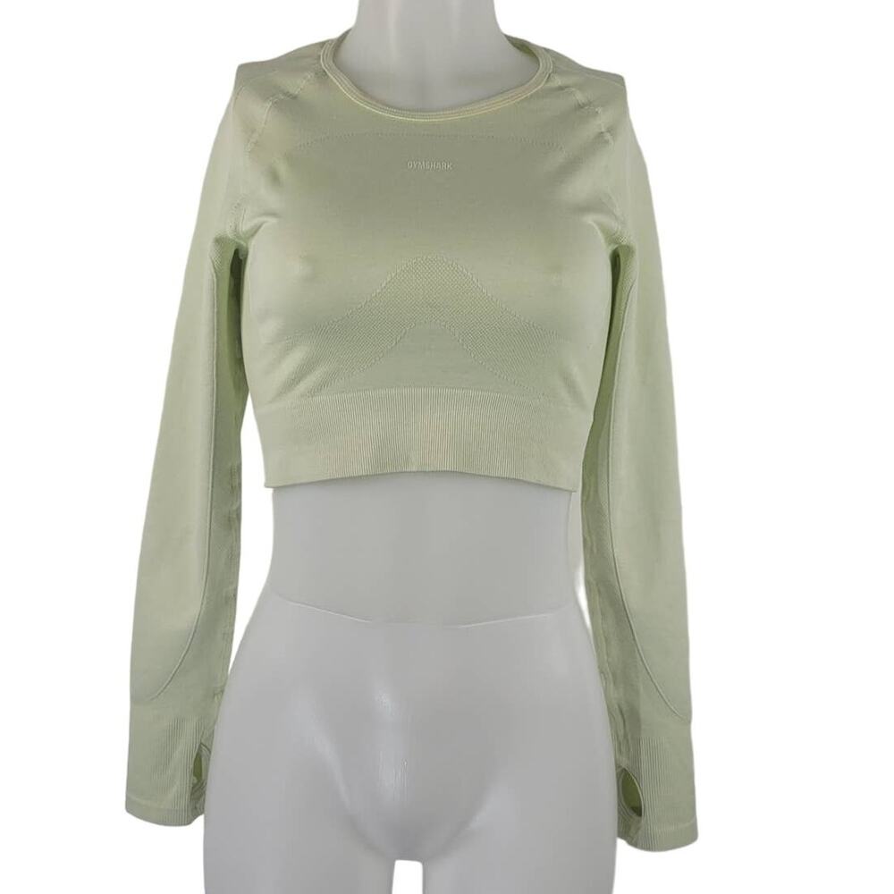 Gymshark Gray Mint Green Crop Long Sleeve Thumb-Holes Activewear Top L